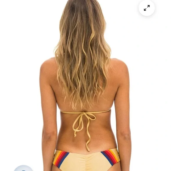 Aviator Nation Yellow Bikini with Rainbow Stripe Trim - Picture 2 of 4
